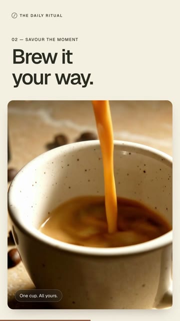 Coffee pouring into a cup below Brew it your way headline