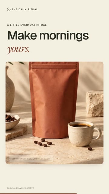 Coffee pack and cup under Make mornings yours headline