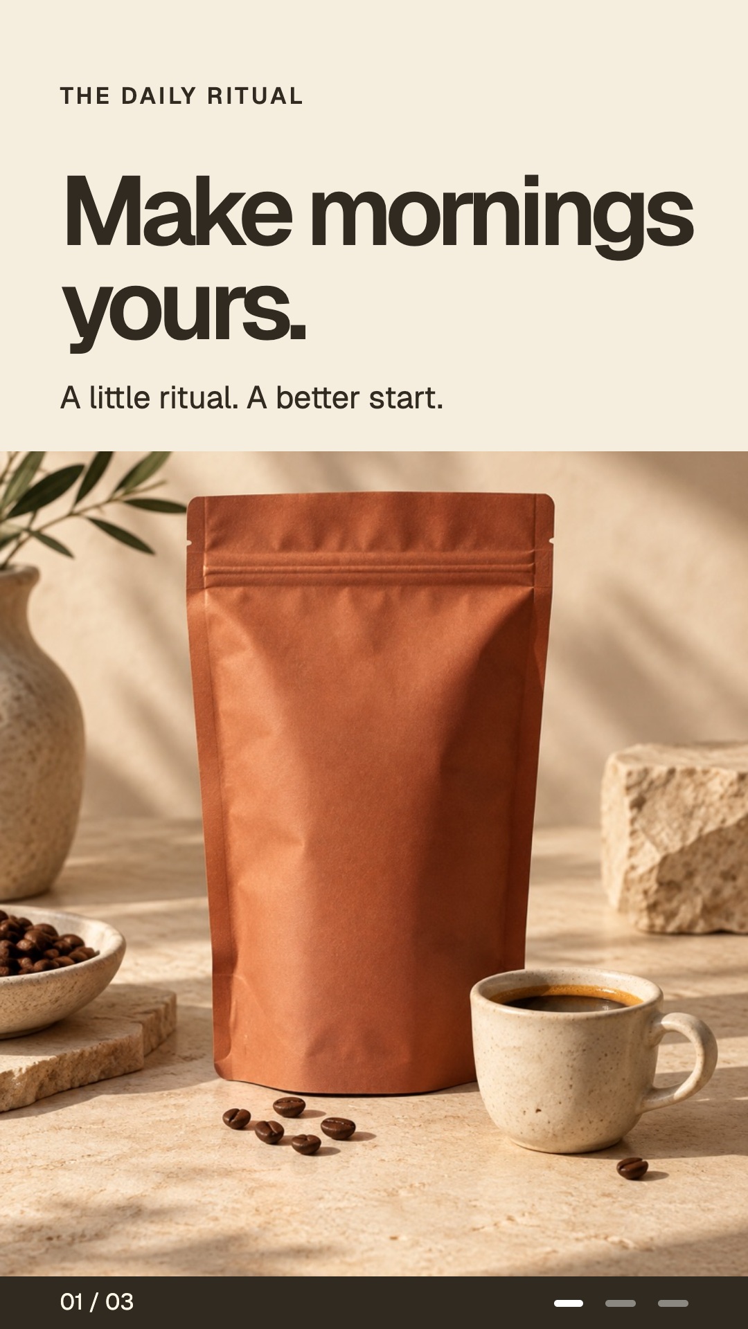 Make mornings yours: a coffee-brand carousel opening.